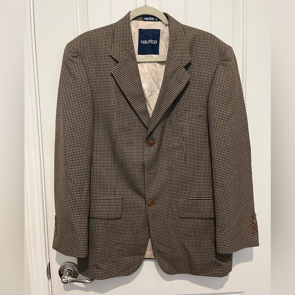 Nautica Men's Checkered Blazer in Brown and Black